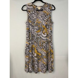 Cynthia Rowley Paisley Print Sleeveless Swing Dress Mustard Black White‎ MEDIUM